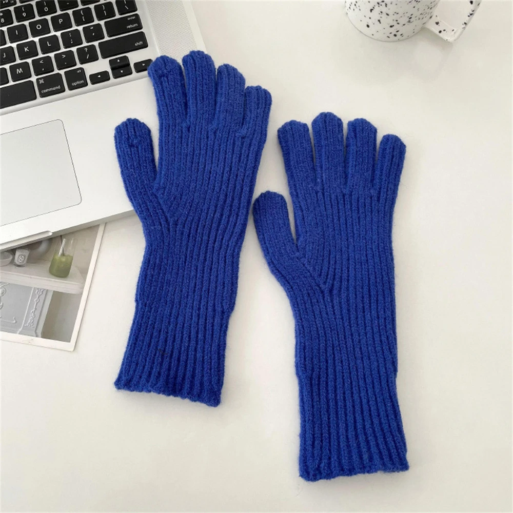 Gants de Couple tricotés en laine pour hommes et femmes, 1 paire, couleur unie, hiver, mitaines pour les doigts, chauffe-mains, épais, cyclisme