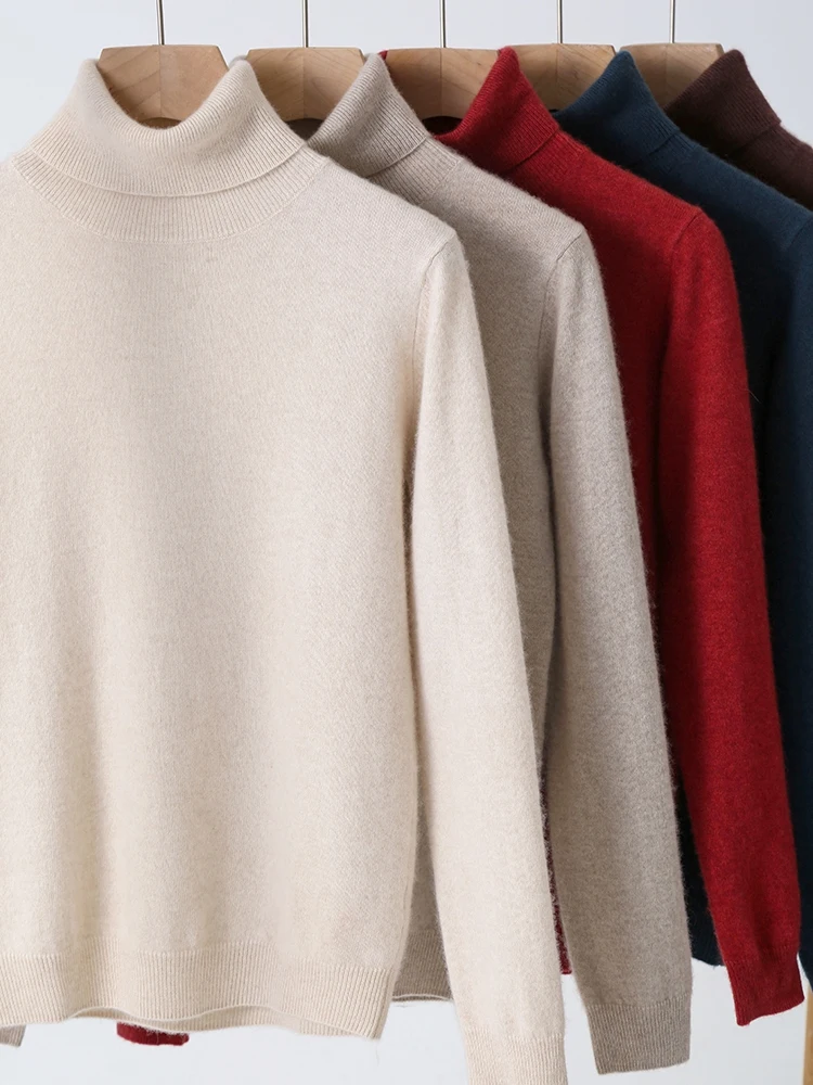 

Women's 100% Cashmere Sweater Turtleneck Pullover Autumn Winter Basic Long Sleeve Bottom Cashmere Sweater Soft Warm Knitwear Top