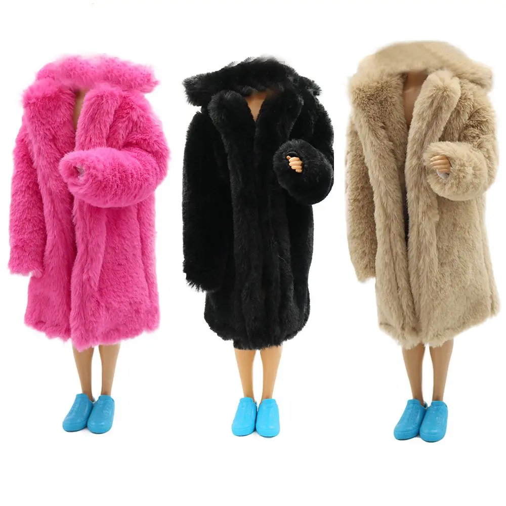 30CM Doll Clothes Fashion Long Fur Coat Big Collar Plush Overcoat For 27-29cm Dolls Accessories Everyday Wear Kids Toy