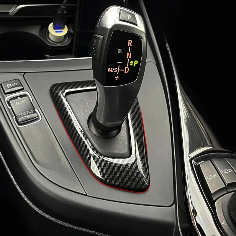 Carbon Fiber Style Center Console Shift Head Base Panel Plastic for BMW 1 2 3 4 Series F20 F21 F22 F23 F30 F31 F32 F33 F36 view 5