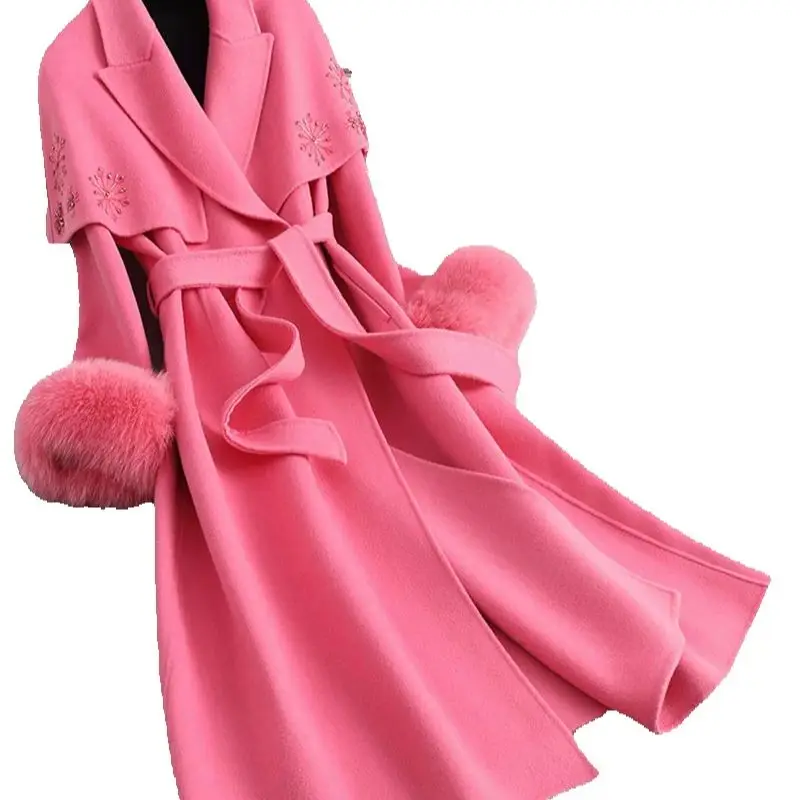 

"Two-in-one" double-sided cashmere coat for women, mid-length fox fur fur heavy industry, ladylike woolen coat