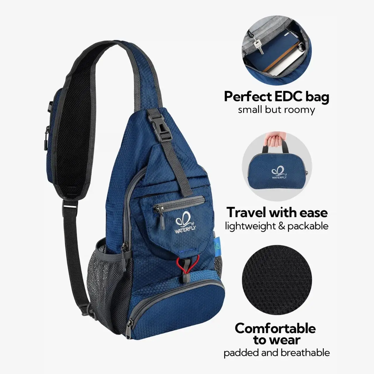 Foldable Lightweight Sling Bag Packable Crossbody Backpack Durable Nylon Chest Pack Compact Minimalist Messenger Bag for Men Women Outdoor Hiking Travel Cycling Casual Daypack