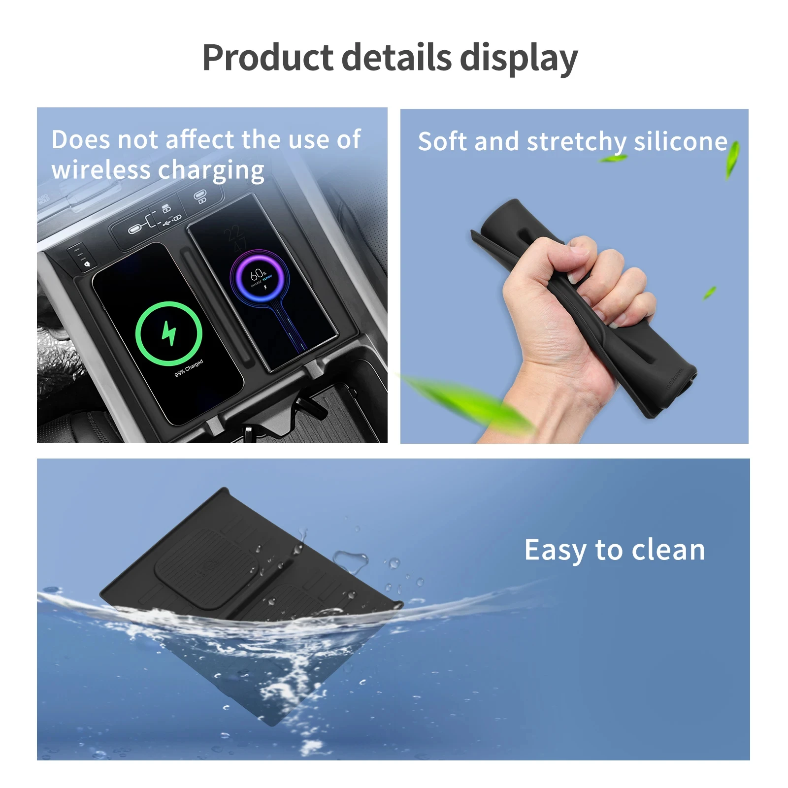 for Hyundai Santa Fe 2024 Wireless Charging Pad Auto Interior Accessories Car Phone Non-slip Charger Mat Silicone Protective Pad image 4