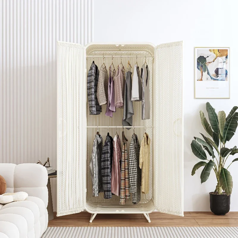 خزانة ملابس جمالية إسكندنافية متوسطة الحجم للنساء، خزائن تخزين معدنية، خزانة ملابس، أثاث غواردا روباس المحمول