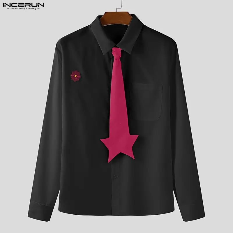 

INCERUN Мужская рубашка в стиле пэчворк с цветочными лацканами и длинными рукавами, повседневная мужская одежда, уличная одежда, свободные модные мужские топы 2025 года, рубашки для отдыха