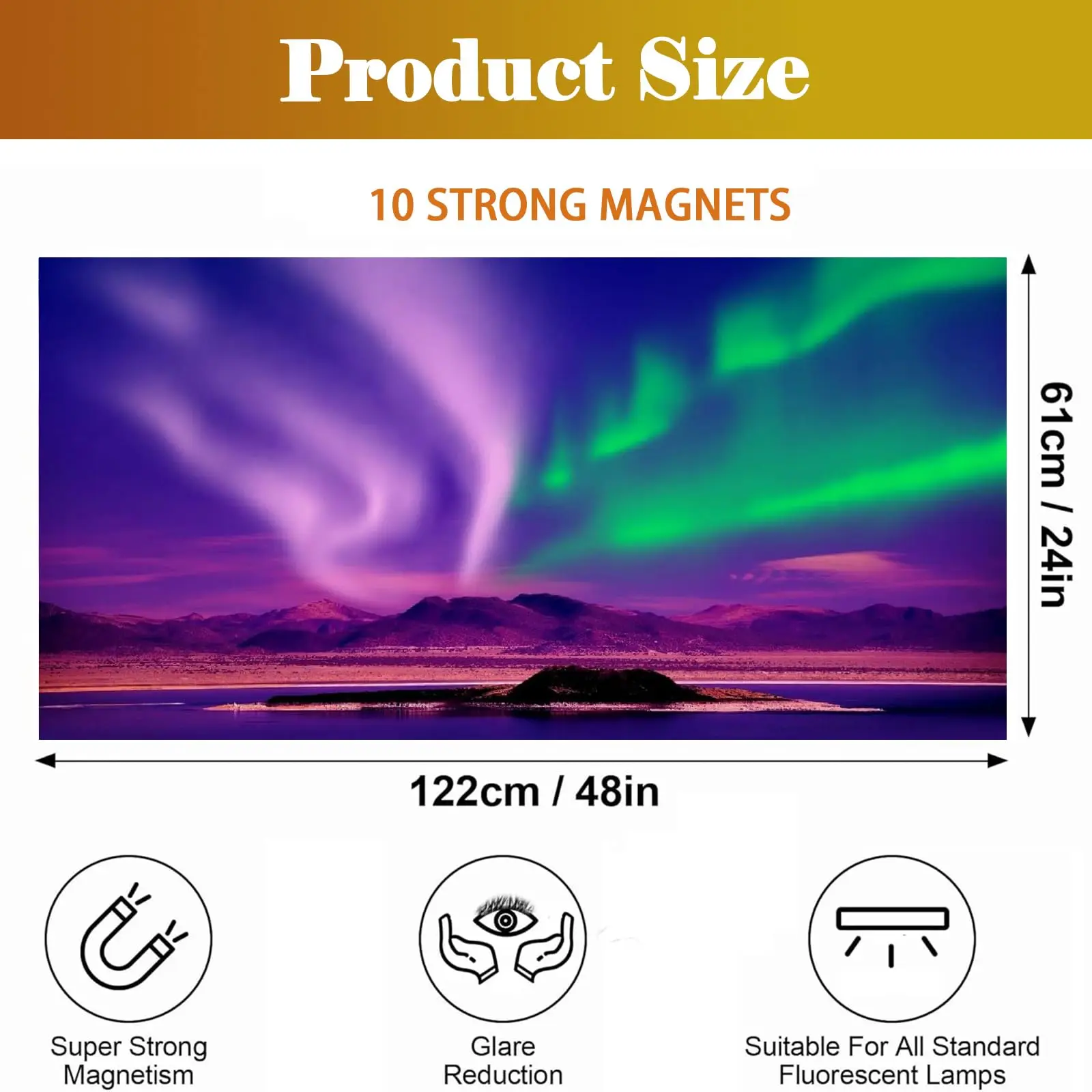 6 Pcs Magnetic Fluorescent Light Covers, 4 x 2 Feet Classroom Light Cover for Drop Ceiling Lighting, Home Office Classroom Decor