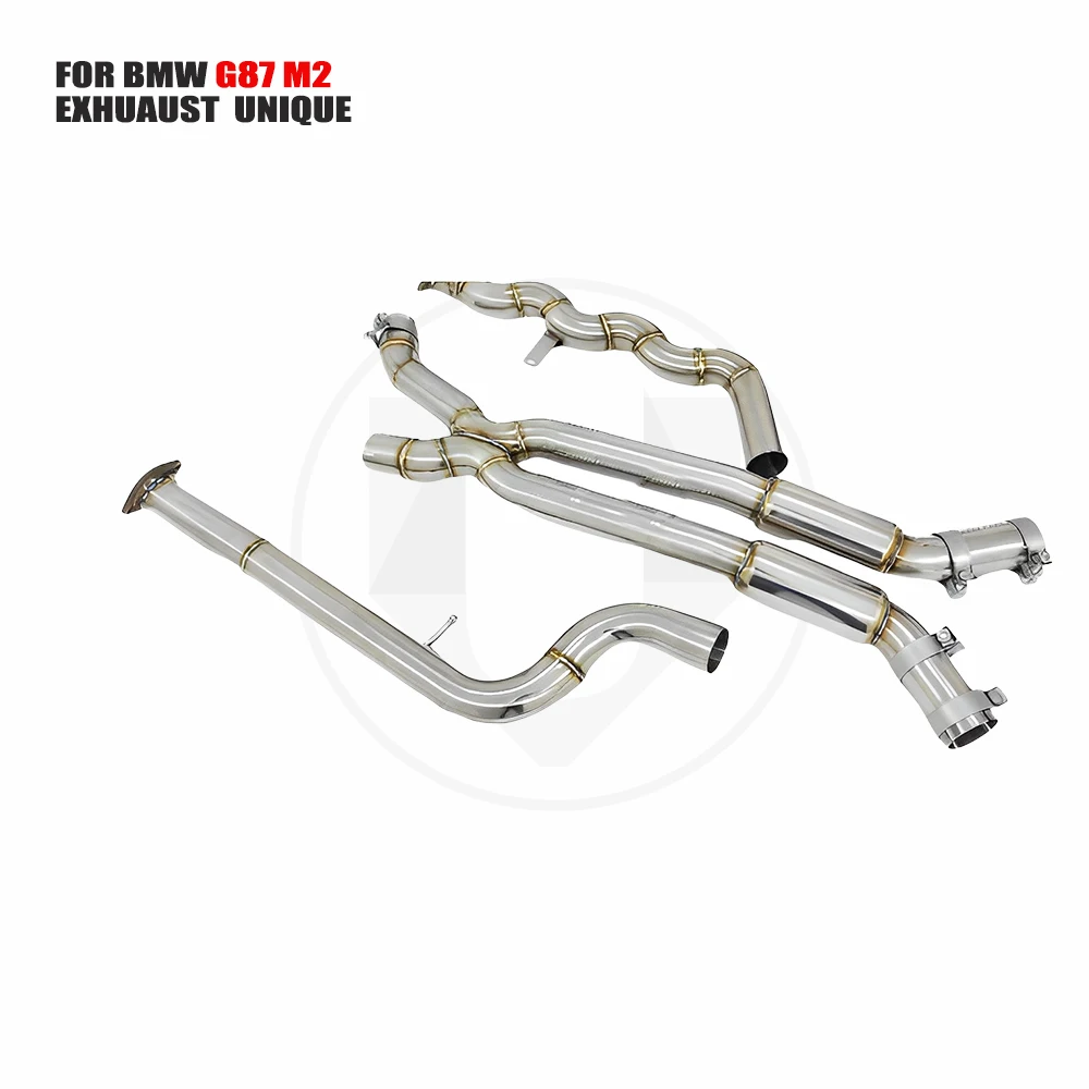 Unique exhaust system with high flow performance suitable for BMW G87 m2 and other long mid range