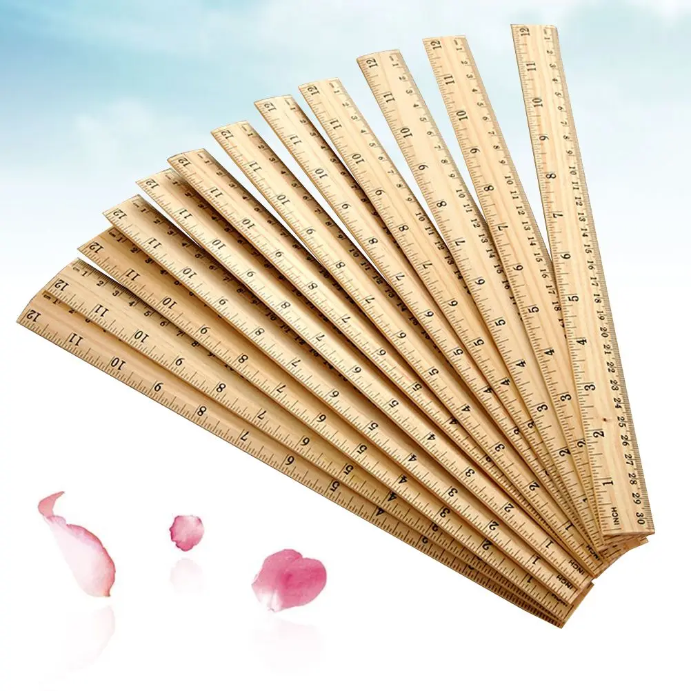 30pcs Wooden Ruler Straight Measuring Double Scale School Office Metric System Precision Long Lasting Storage