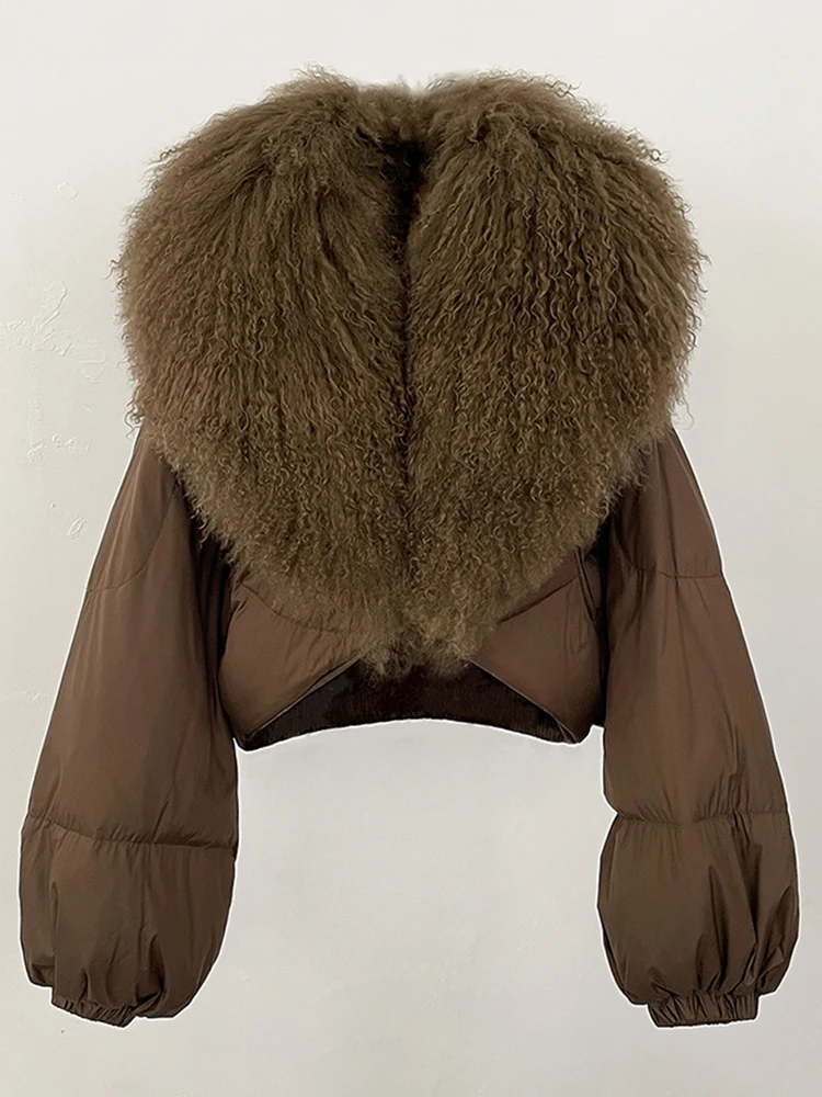 OFTBUY Fahsion Short Long Slevee Puffer Jacket New Winter Clothing Women Real Mongolia Sheep Fur Coat Real Fur Goose Down Parkas