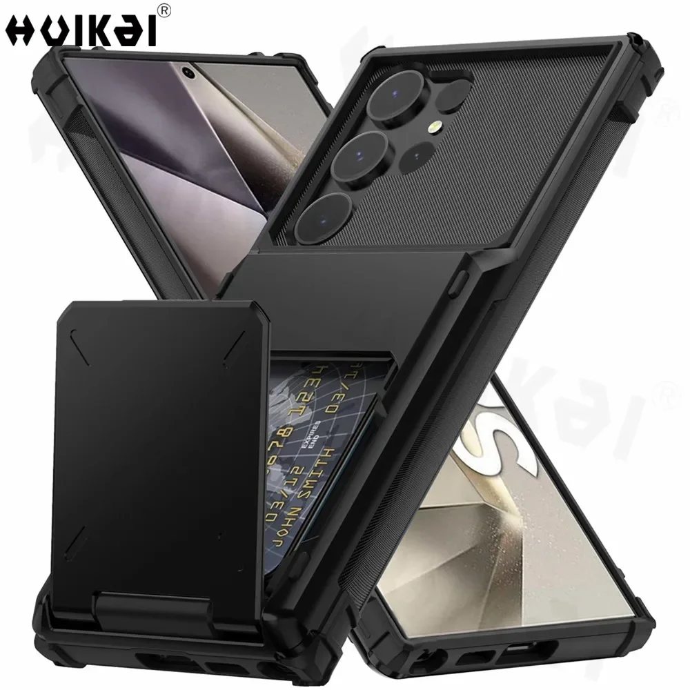 Card Holder Case For Samsung Galaxy S24 Ultra S23 S22 S21 Note 20 10 S10 Plus Heavy Duty Wallet Hidden Flip Slot Protective Cove