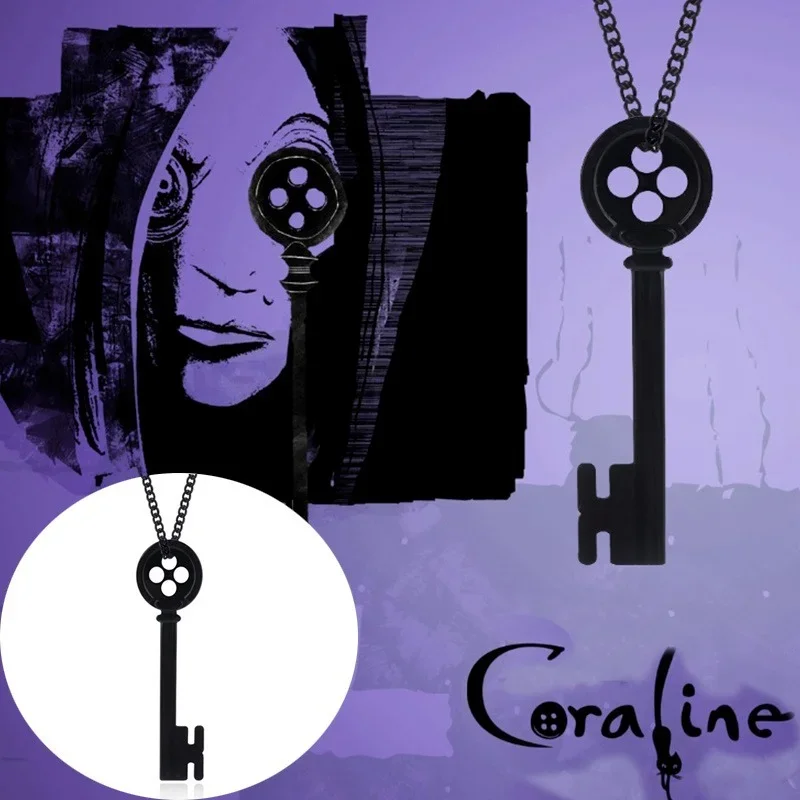 

CORALINE KEY Necklace Keychain Movie Coraline Pendants Ghost Mother Skull Choker Jewelry Cosplay Props Halloween Gifts