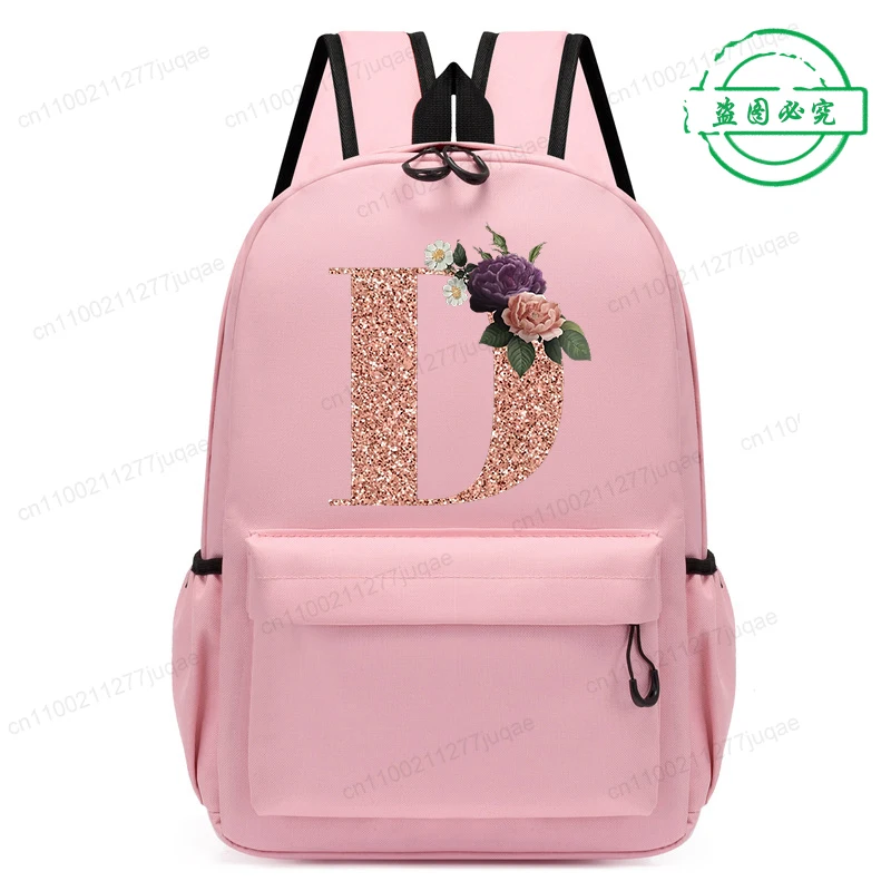Cute Rose Gold Letter A~Z Kawaii Back To School Backpack for Girl Boy Children Rucksack Fashion Casual School Bags Birthday Gift view 3