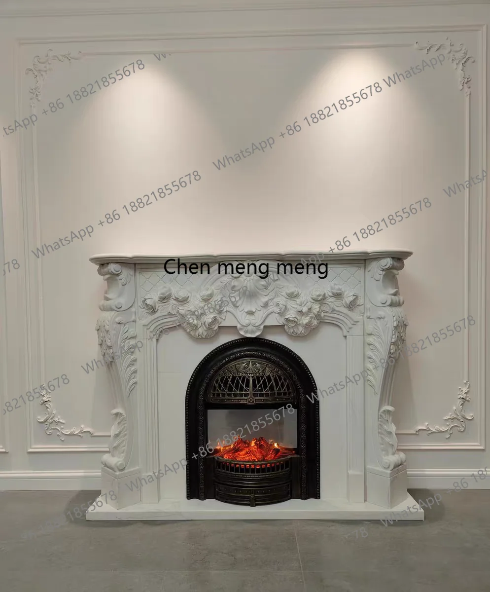 French Fireplace Marble, Custom, Living Room Background Wall Fireplace Decorative Cabinet