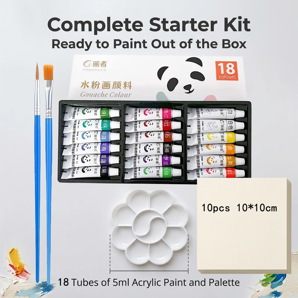 Watercolor Paint Set 12/18/24 Colors with Palette 10 Sheets 10x10cm Watercolor Paper 2 Oil Painting Brushes for Artists And Stud
