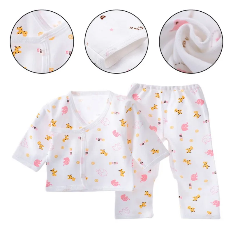 Baby Boy Girl Baby Cotton V-neck Underwear Pajamas 0-3 Months Newborn Cartoon Animal Pattern Long Sleeve Hooded Two-piece Set