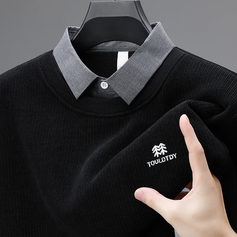 

Осень и зима, новая цельная флисовая внутренняя часть, теплая искусственная двухсекционная мужская толстовка с капюшоном, флисовая морозостойкая трендовая базовая рубашка