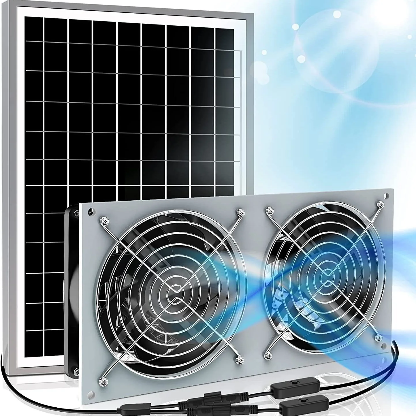 

15W Is Suitable for Pet Shed Solar Fans Plus 2 High-speed DC Ventilation and Exhaust Fans