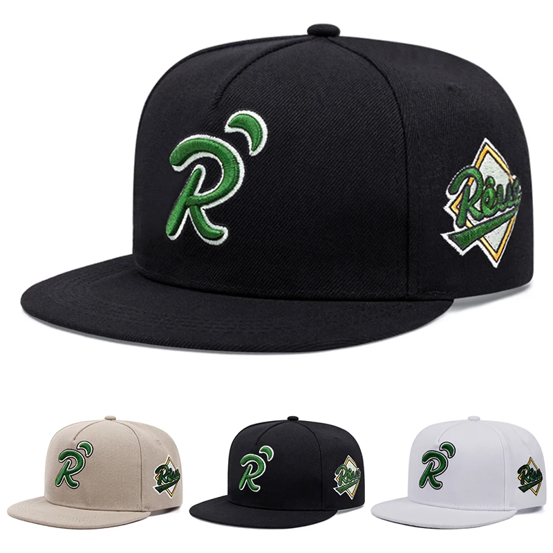 Gorra de Béisbol Creativa 2026 con Letra R y Puntos Verdes Bordados, Estilo Hip Hop, para Skateboarding y Uso Diario, con Visera Plana