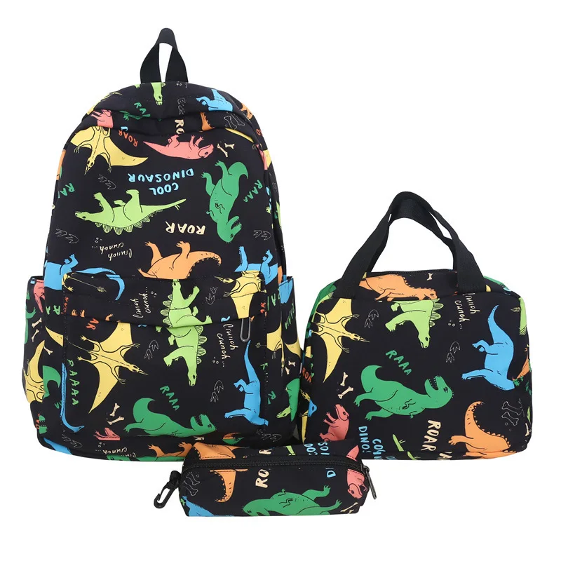 

Portable pencil bag, backpack, new middle school student schoolbag, three-piece set, cartoon dinosaur backpack, female graffiti.