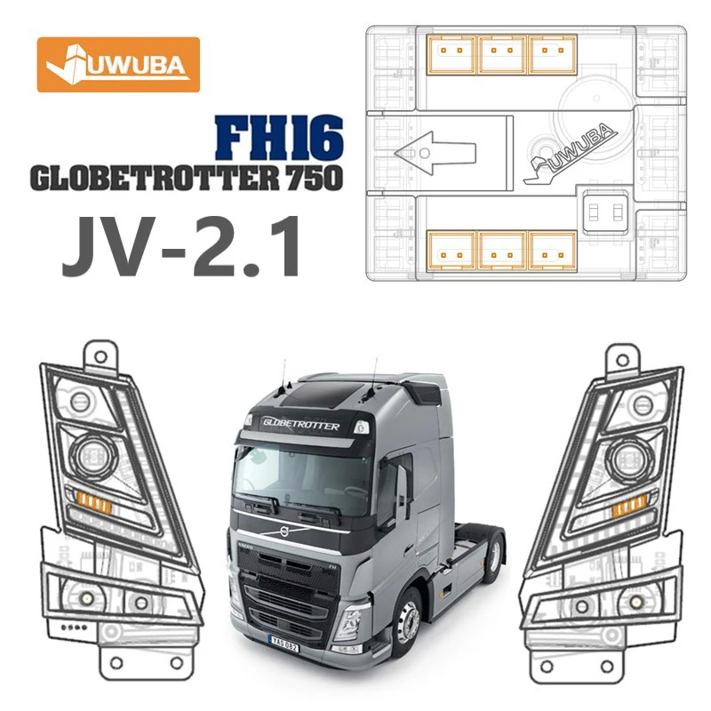 

LED Front and Rear Lighting System for 1/14 RC Truck Tamiya Tipper JV-2.1 VOLVO F16 750 56360 Model Car Parts