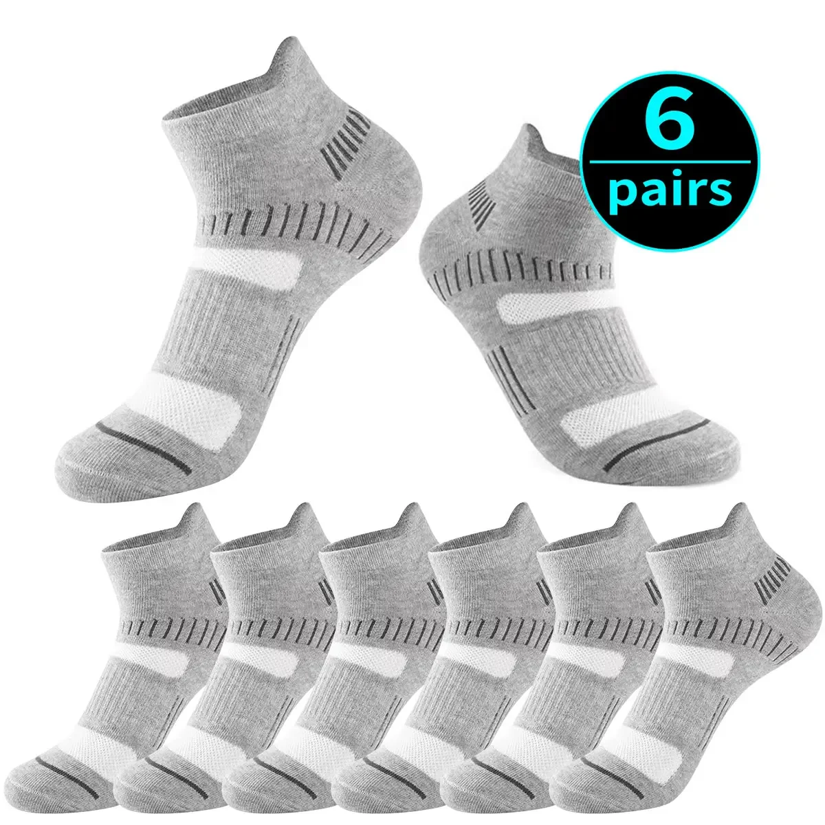 6 pairs of new high-quality cotton sports cushioning breathable casual sports socks, men's short socks, sports sock sizes 38-48
