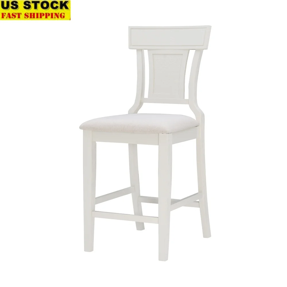

Farmhouse Style Counter Stool with Upholstered Seat Handwoven Rattan Backrest Solid Wood Frame Easy Assembly Kitchen Dining Room