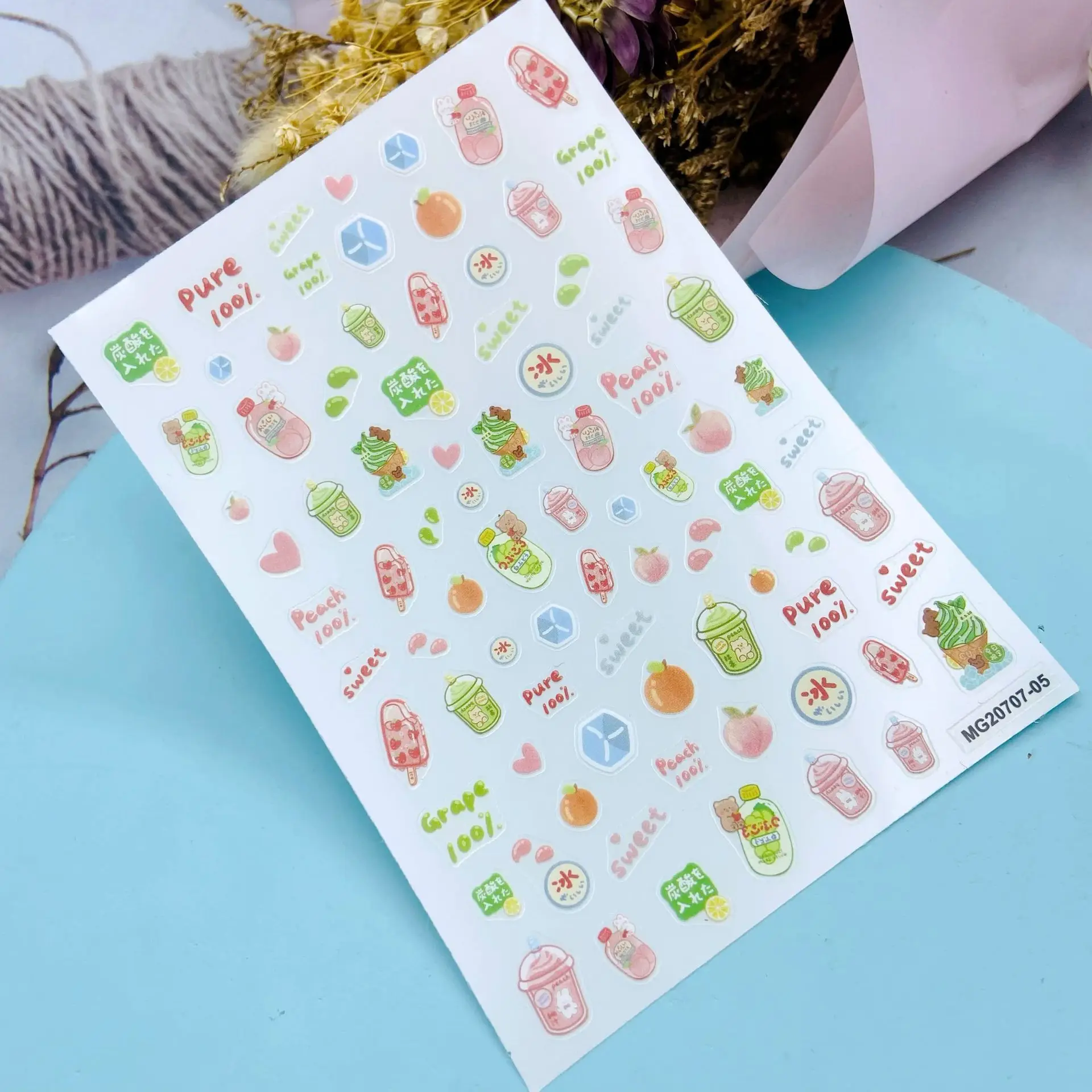 DIY Japanese Style Back Glue Nail Stickers New Design of Carbonate Drinks and Bubble Tea Dry Nail Decals Nail Art Manicure Women