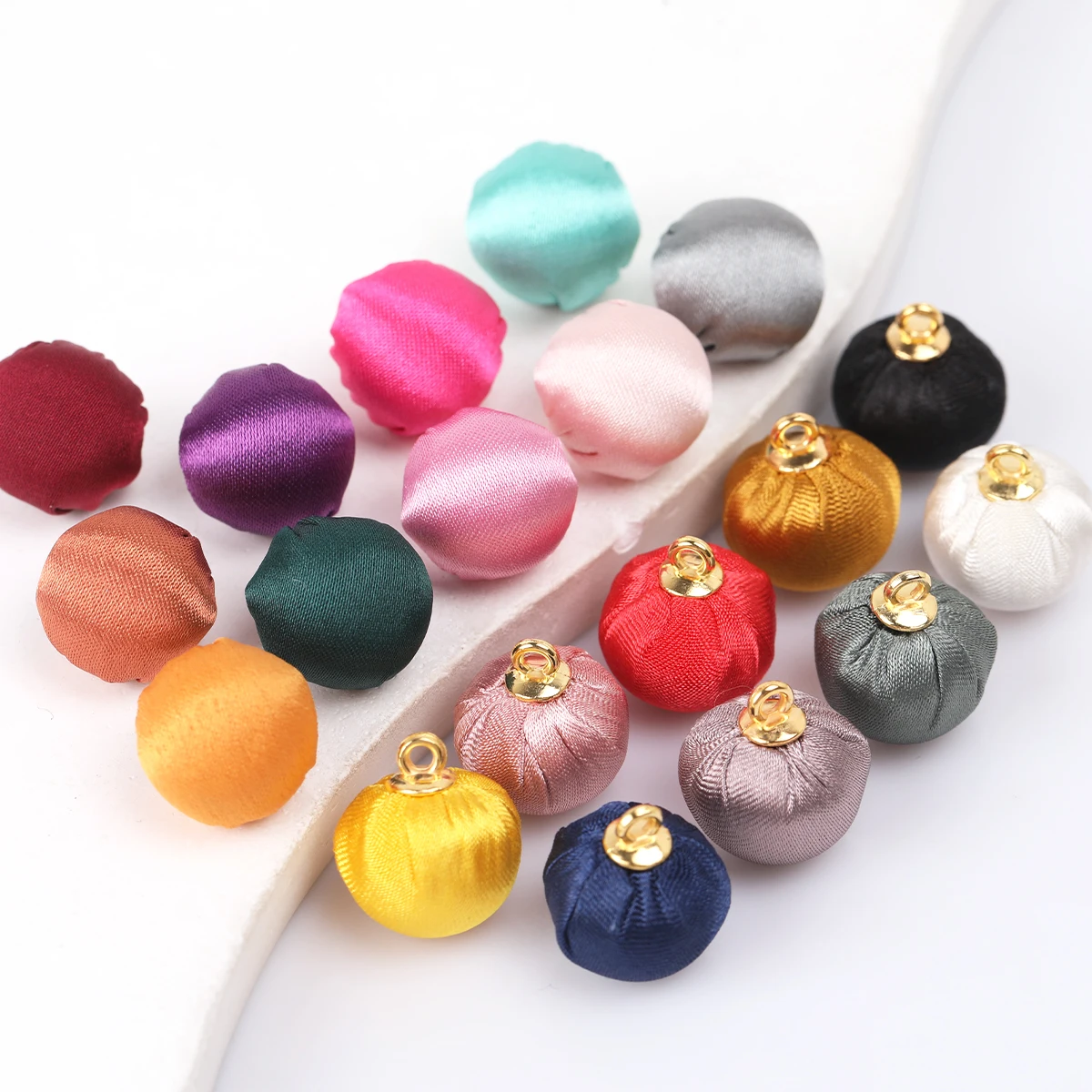 14pcs Random Color Polyester Satin Beads With Loop, Size 1.5cm DIY Jewelry Making Accessories Necklace Bracelet