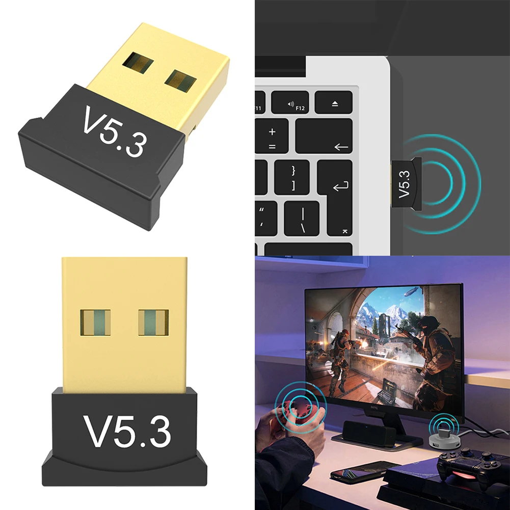 USB Bluetooth-совместимый адаптер 5.3 с поддержкой Windows 11/10/8.1 BT аудиопередатчик Plug & Play беспроводной адаптер для настольного ПК