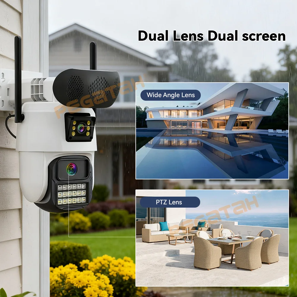 كاميرا أمان WiFi 8 ميجابكسل في الهواء الطلق مع سمّاعات بلوتوث عدسة مزدوجة تتبع تلقائي IP CCTV شاشة مزدوجة الوصول NVR Cam iCSee APP #3