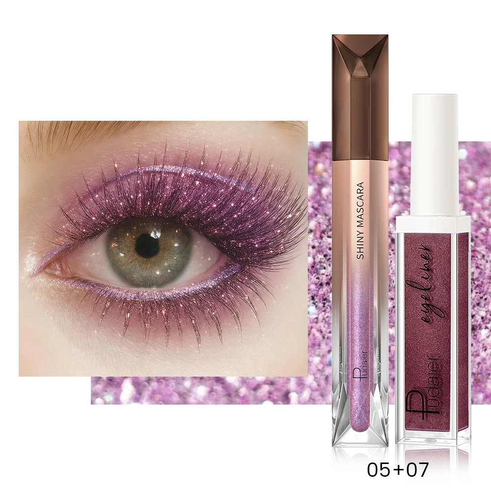 2-teilige Glitzer-Mascara und metallisches Eyeliner-Duo, wasserfest, wischfest, langanhaltender Glanz für luxuriöses Glamour-Make-up