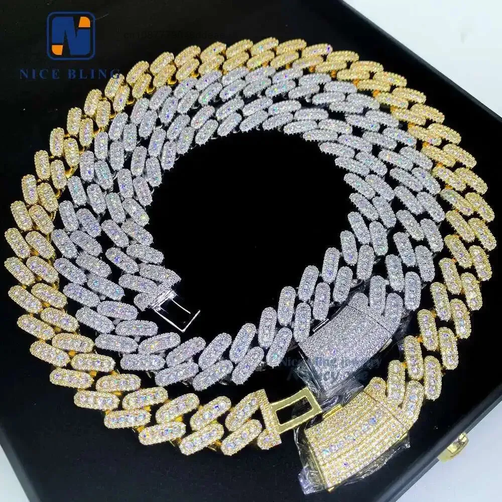 

12 мм 15 мм 18 мм стерлингового серебра Майами кубинская цепочка ожерелье Vvs Муассанит хип-хоп ювелирные изделия ожерелье