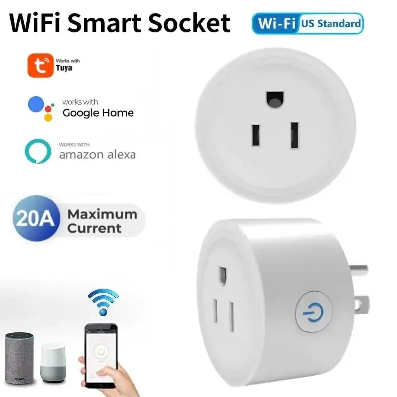10/20A Presa Intelligente Spina DEGLI STATI UNITI WIFI Tuya Spina Smart Home, Casa Intelligente Timer Vocale Monitor di Alimentazione Presa Funziona