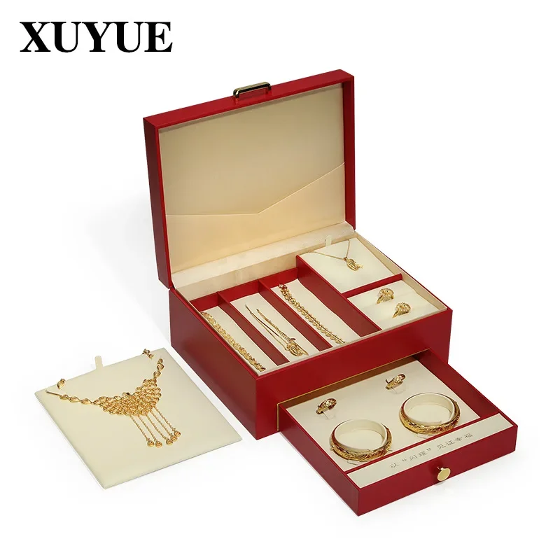 Hoogwaardige Luxe Sieraden Doos Ketting Ring Sieraden Opslag Pakket Gouden Bruiloft Set Geschenkdoos