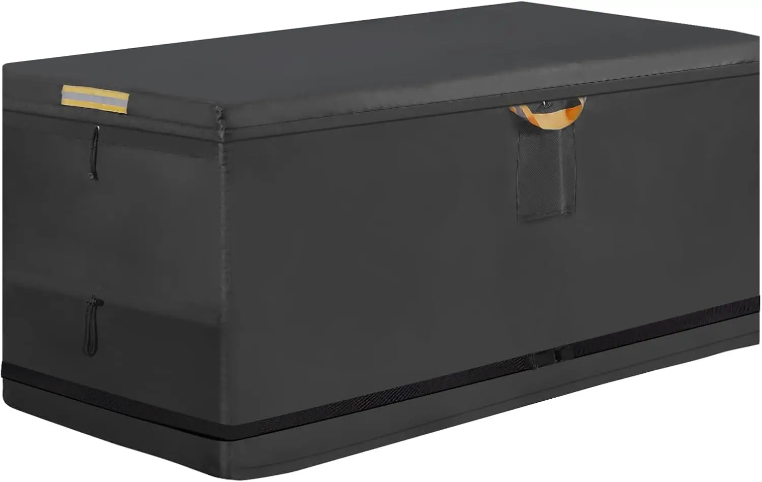 

Deck Box Cover Outdoor with Waterproof Zipper, 600D Heavy Duty Patio Garden Storage Box Cover with 2 Reflective Strips and 5