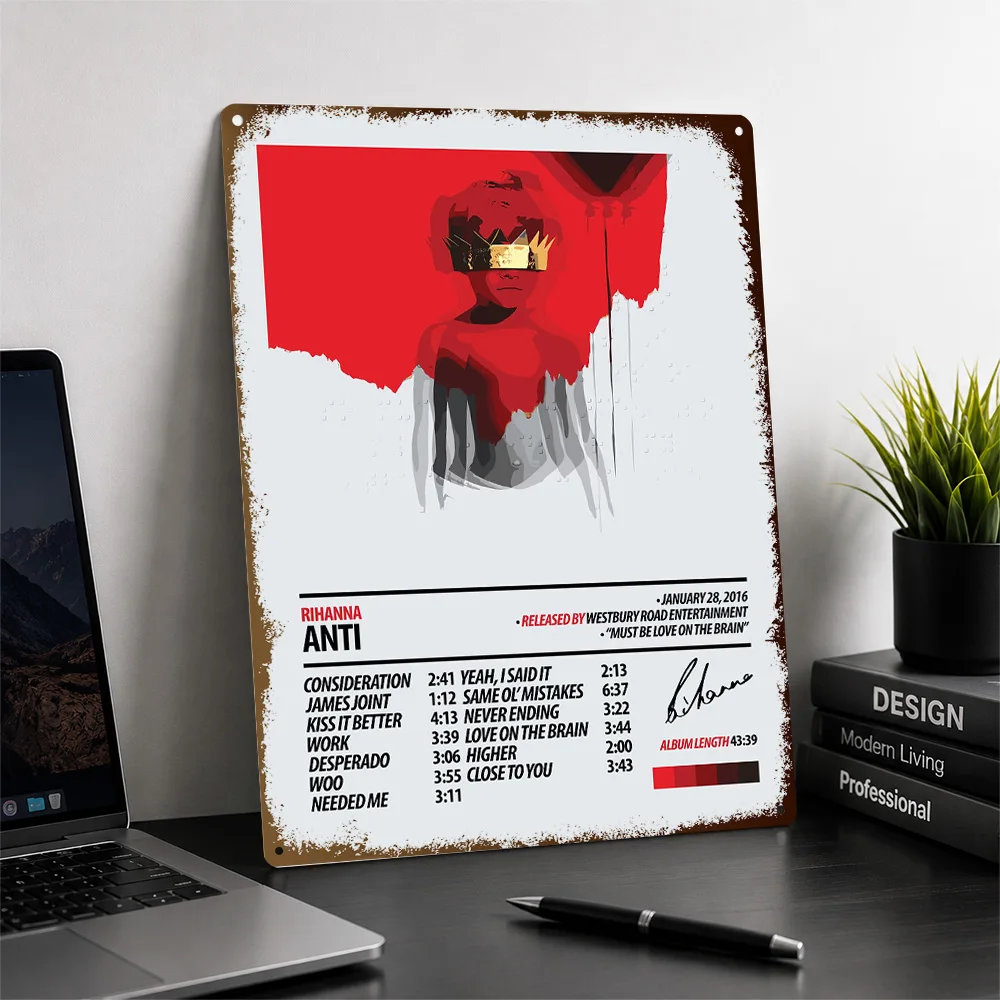Rihanna ANTI Album Cover Aluminum Poster Graphic Wall Art For Listening Room Or Bedroom Customized Metal Sign Housewarming Gift