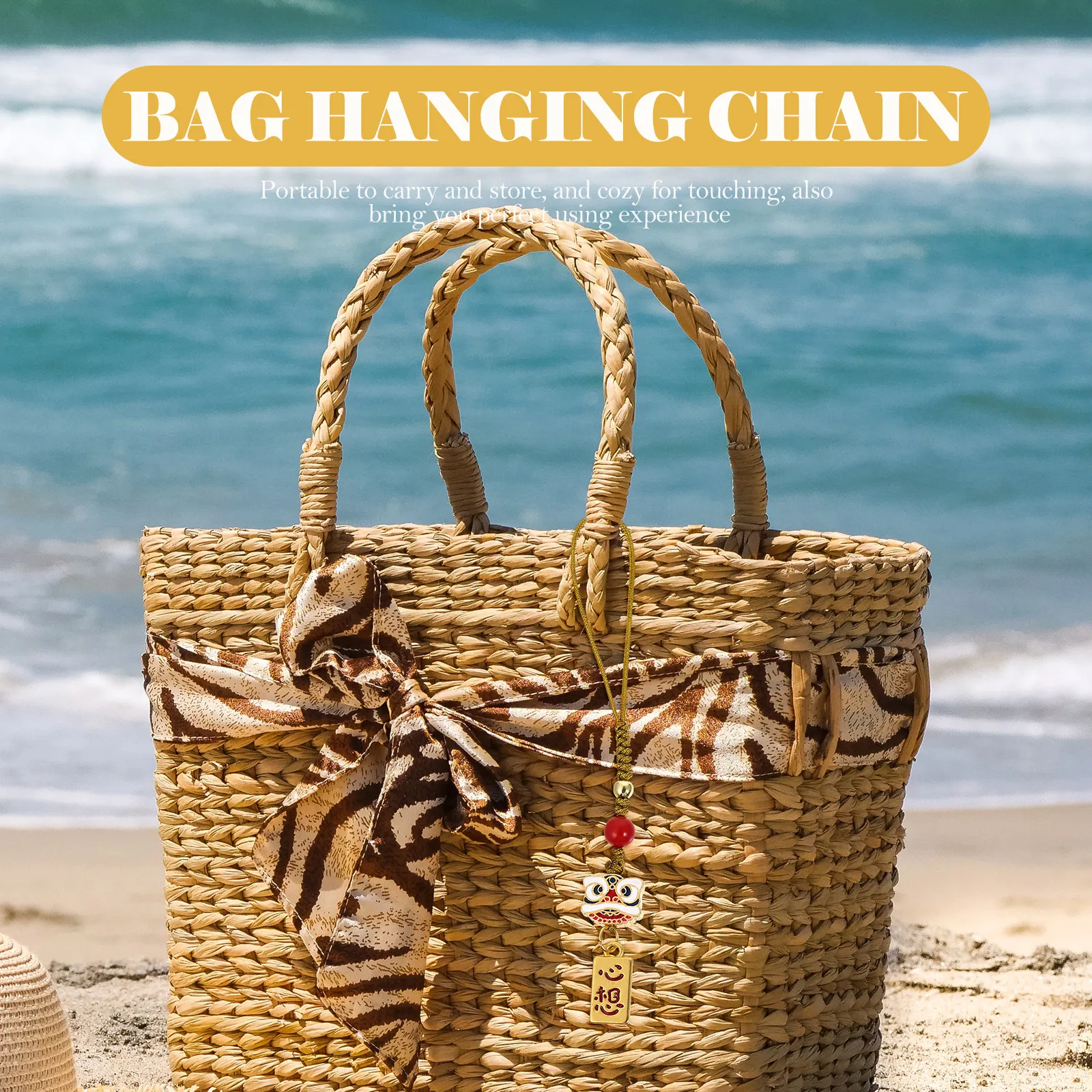 Waking Lion Car Keychain Pendant Premium Mobile Phone Chain Elegant Bag Hanging Decor Festive Chinese- Charm Chic