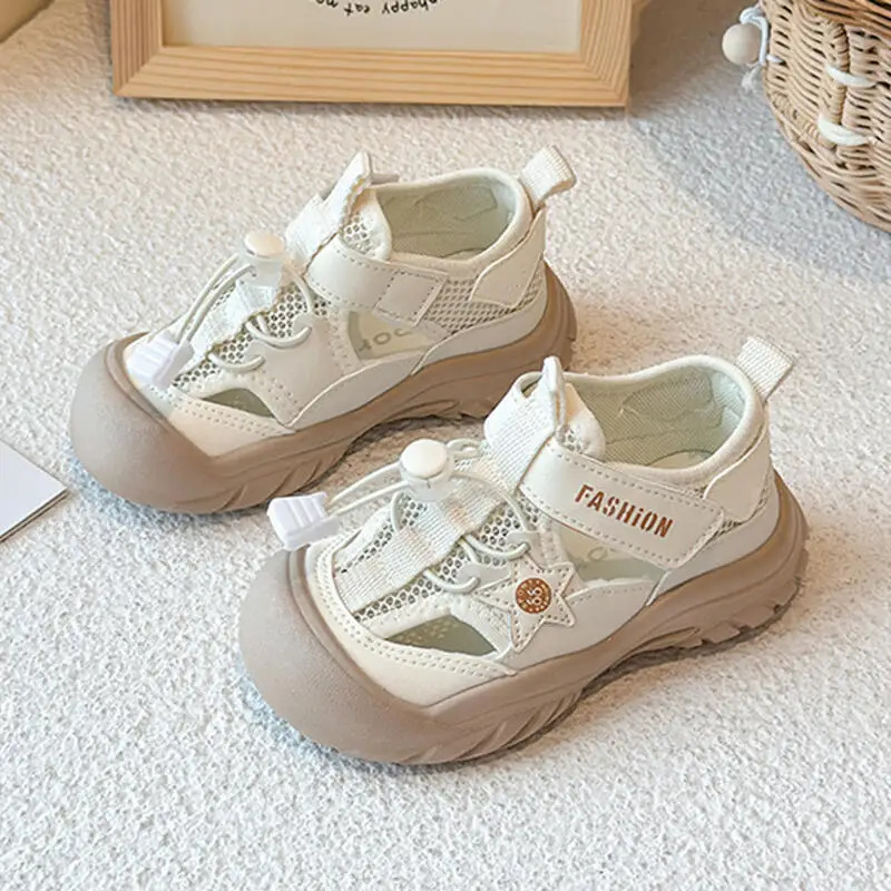 

Cool Hollow Out Sports Sandals Girl 2025 Summer Breathable Mesh Strap Soft Thick Bottom Casual Shoes Children Velcro Sneaker