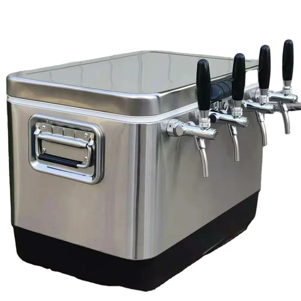 HomeBrew Draft Beer Jockey Box Stainless Steel Coil Chiller With 4 Faucets For Outdoor Draft Beer Dispenser