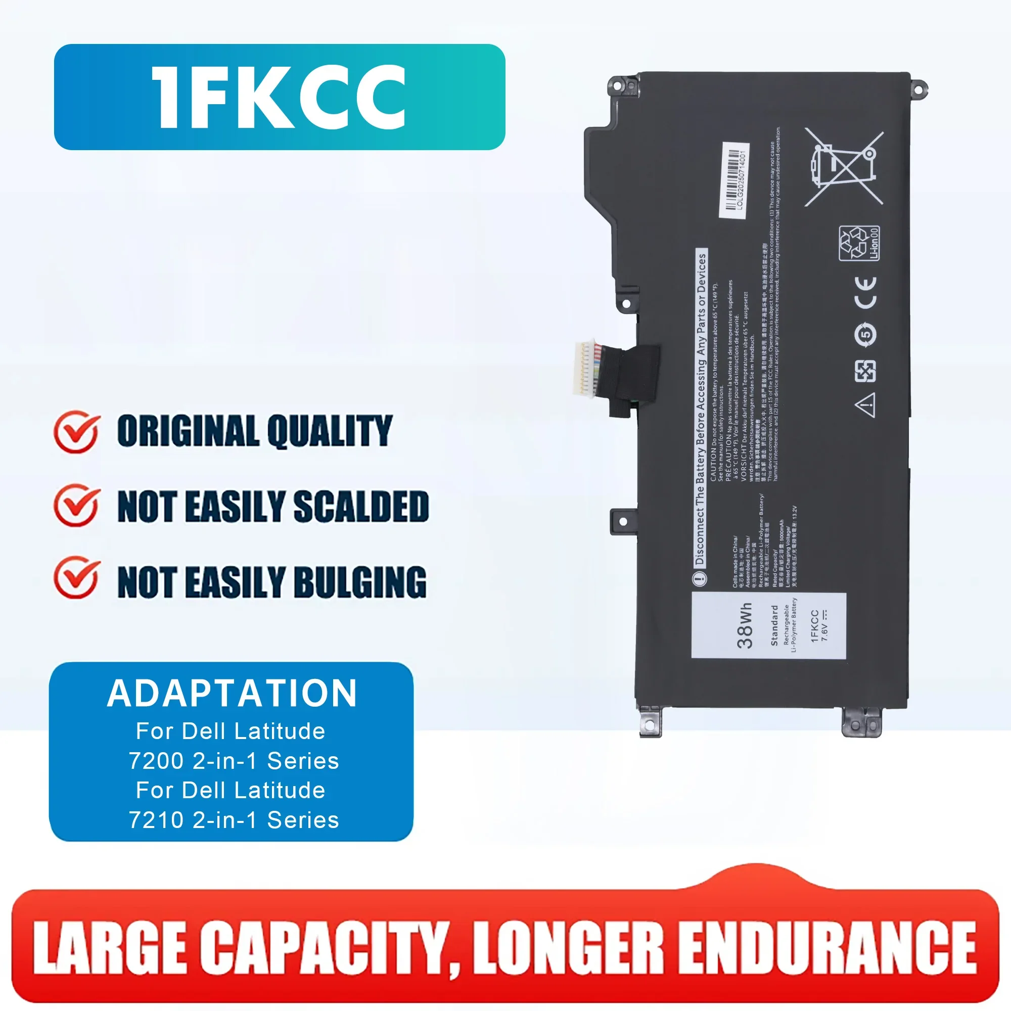 

1FKCC Battery for Dell Latitude 7200 7210 2-in-1 Series T04J T04J001 T04J002 T5H6P 09NTKM 9NTKM 0D9J00 D9J00 0KWWW4 KWWW4