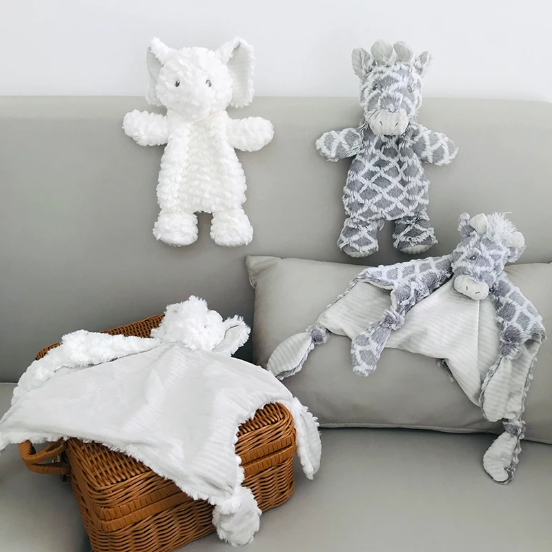 Baby Soft White Elephant Plush Toys Cute Stuffed Animal Grey Giraffe Appease Blanket Towel Sleeping Mate Newborn Gifts