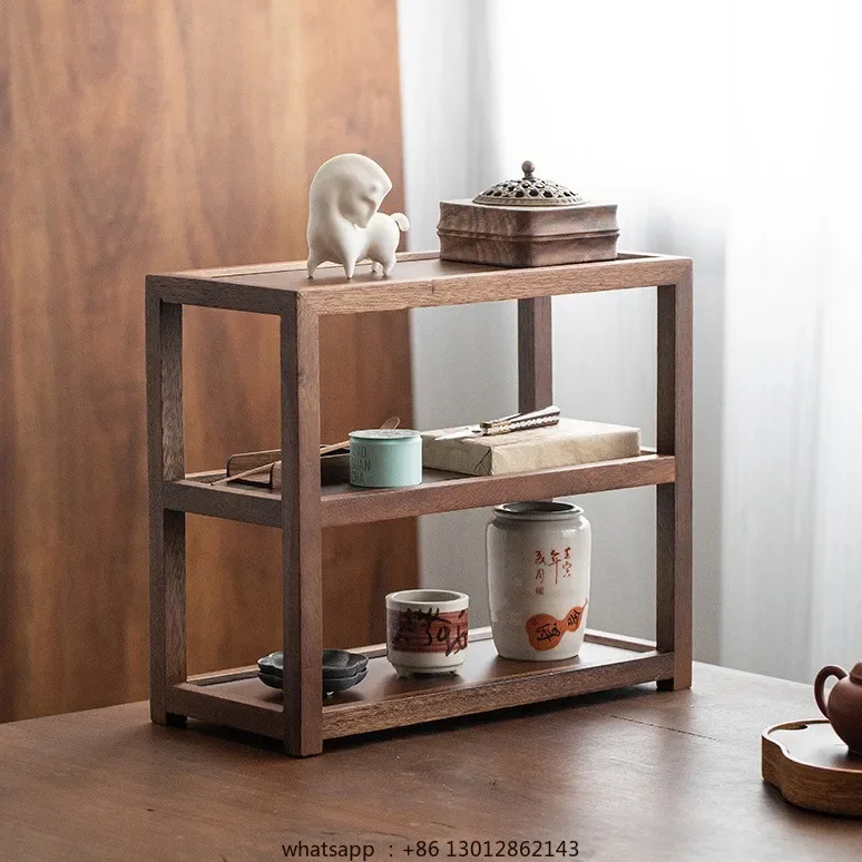 Tea set storage rack Solid wood multi-layer shelf