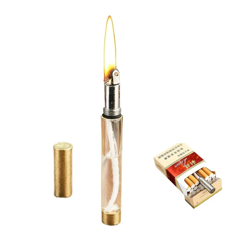 New Kerosene Lighter Slim Mini Compact Transparent Oil Chamber Sand Wheel Flame Lighter Cigarette Accessories Men\'s Small Gifts