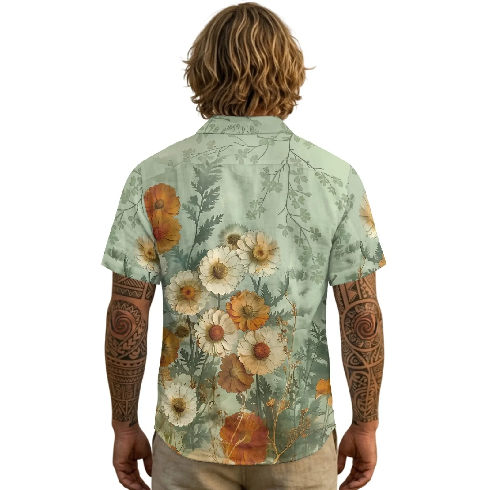 PENSTROLL Daisy Floral Linen Style Summer Beach T-Shirt Solid Color Tank Top T shirt for Men S-3XL