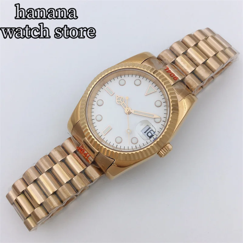 BLIGER 36mm39mm NH35 Rose Gold automatic Men's watch Recessed Bezel President Strap PT5000 Movement Sapphire glass blue luminous