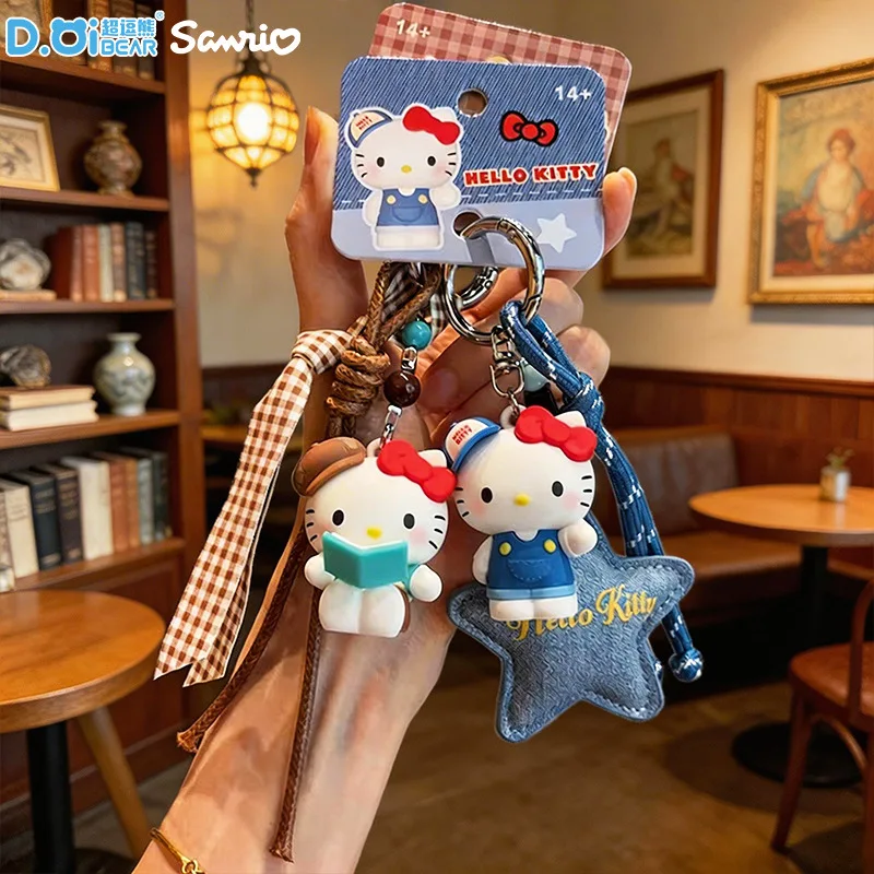 

Genuine Hello Kitty American Retro Keychain Creative Cartoon Cat Bag Charm Pendant Anime Figures Unique Gifts For Friends Family