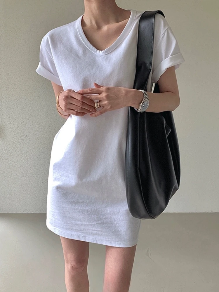 Ele round Ne T-shirt Dr femmes été 2024 nouveau coréen Sle ort Sve jupe blanc Base jupe a-ligne Dr