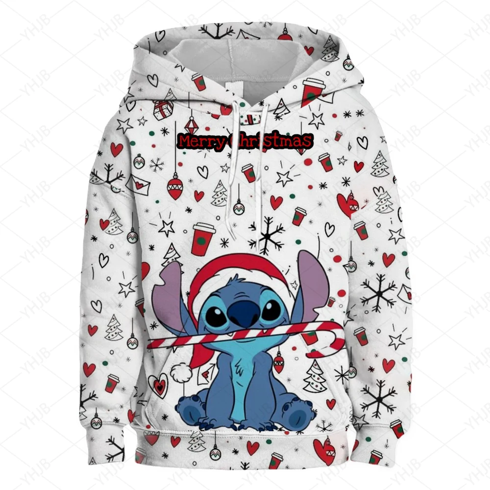 Stitch Iong-sleeved Sweatshirt For Girls Merry Christmas Autumn Thin Round Neck Sweatshirt Anime Cartoon Joint Fashion Trend Top