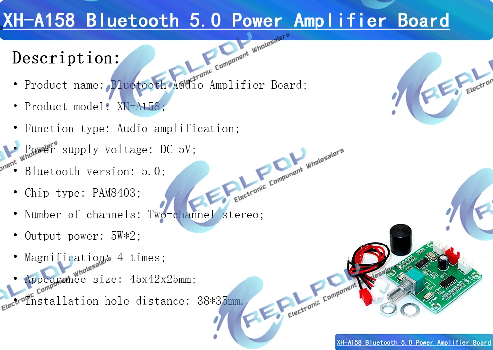 XH-A158 ultraklare Bluetooth 5.0 Leistungsverstärkerplatine pam8403 kleine Leistungs-DIY-Wireless-Lautsprecher-Verstärkerplatine 5W*2 – Detail 1