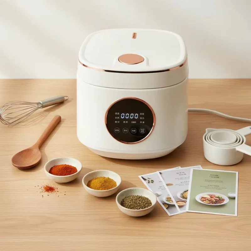 Digital screen rice cooker, non-stick pan, household kitchen appliances, portable inner pot, measuring cup, stirring stick